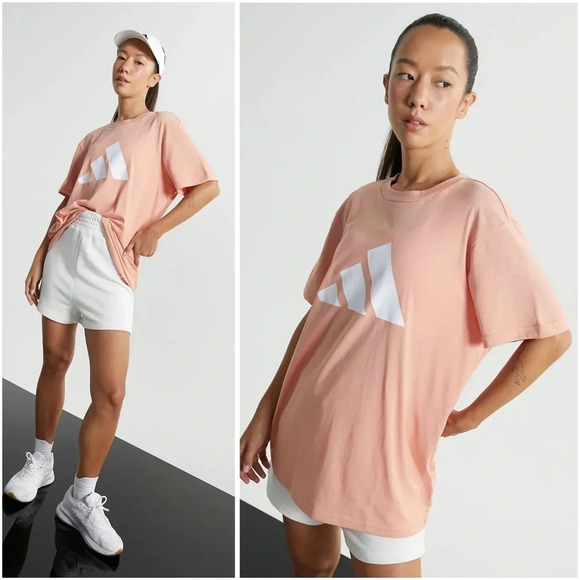 ADIDAS Future Icons Logo Graphic Tee in Ambient Blush Casual Workout Top - Picture 1 of 13